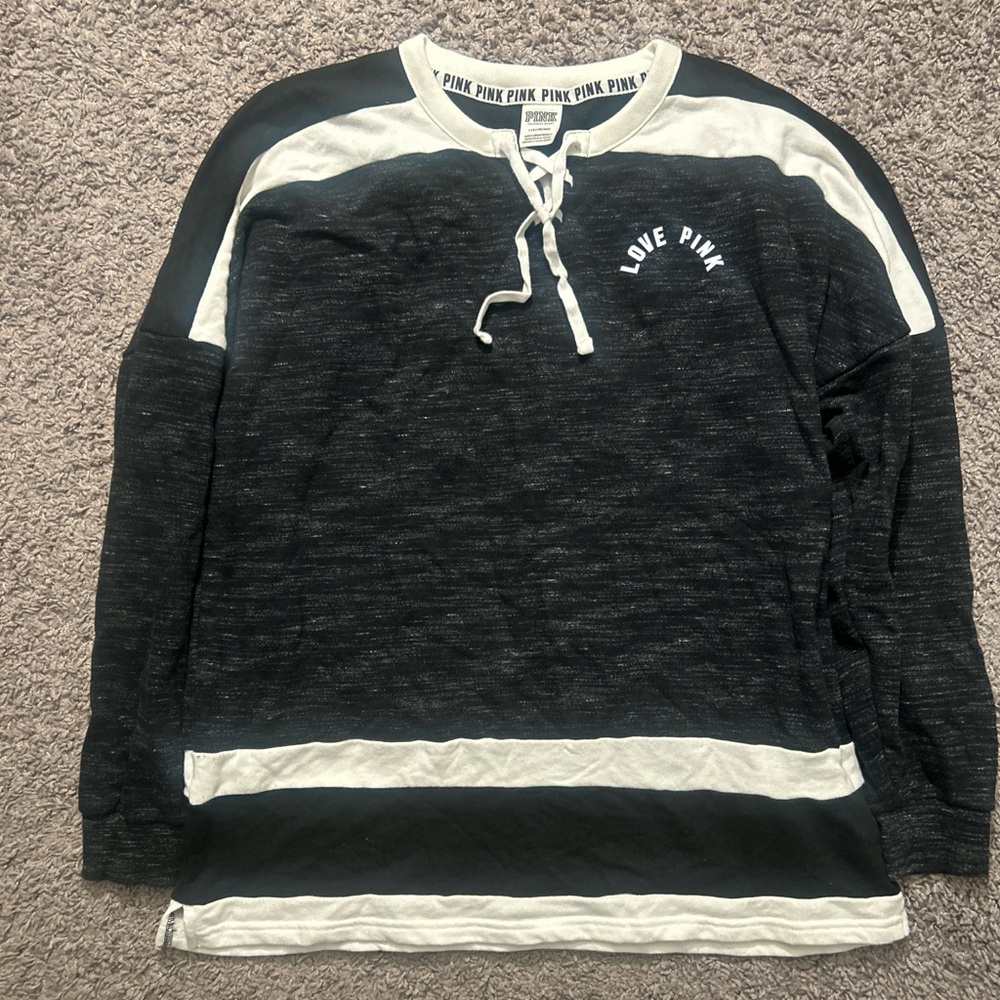 PINK Lace-Up Crewneck